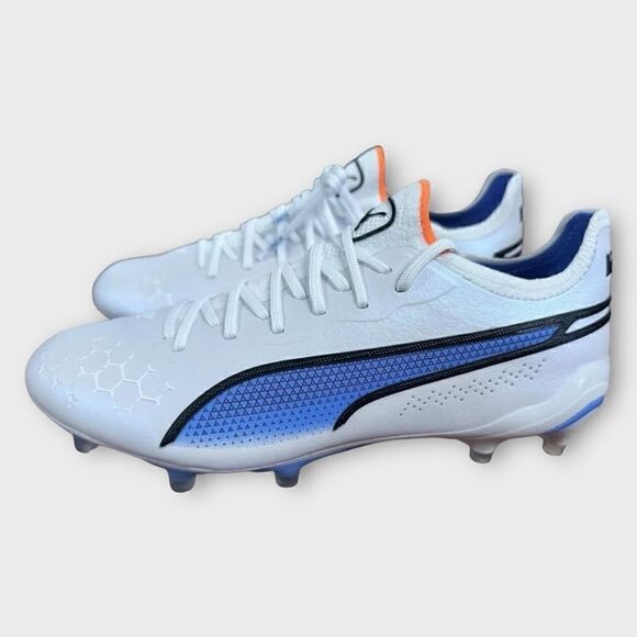 Puma King Ultimate Fg/Ag White Blue Soccer Cleats Womens size 8 107262-01 New - Picture 2 of 10